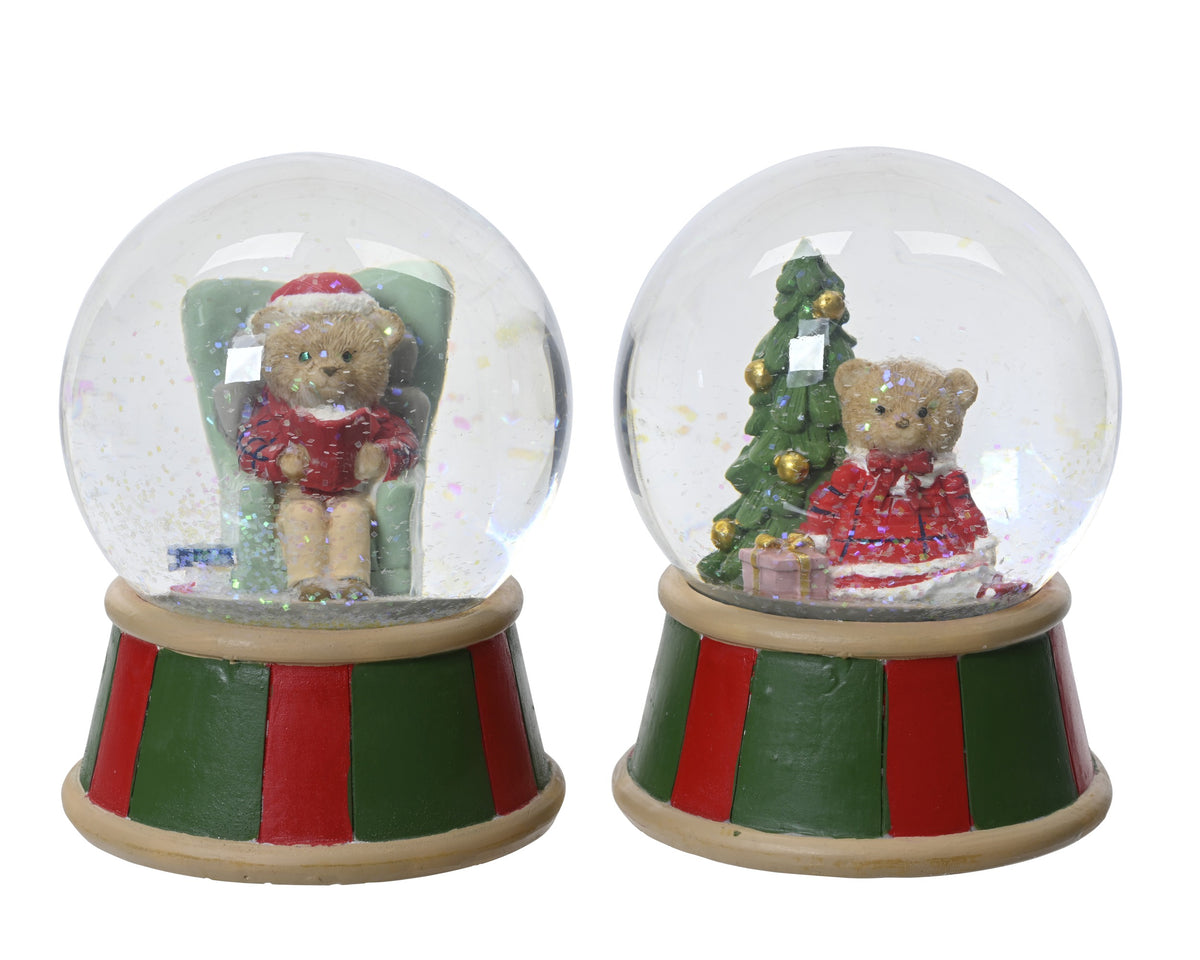 Teddy Bear Christmas Scene Snow Globe - 13cm