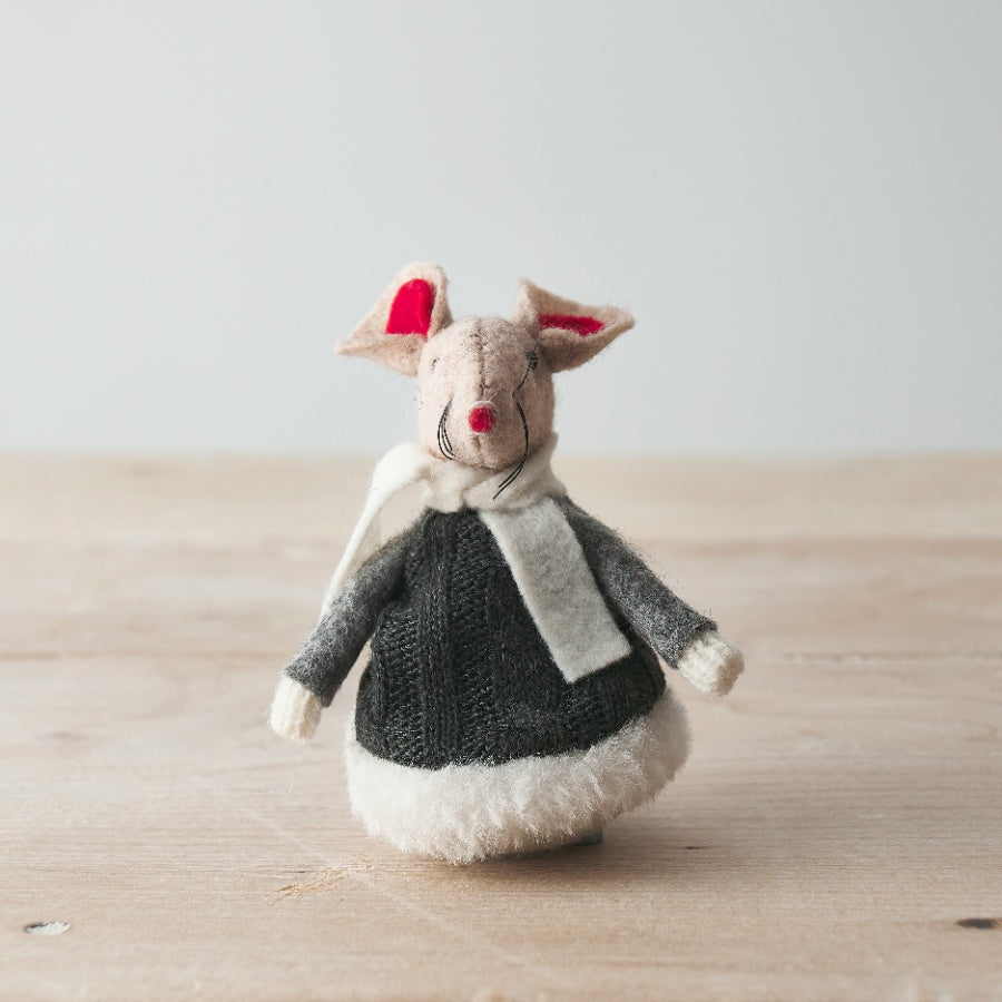 Grey/Beige Fabric Mouse - 9cm