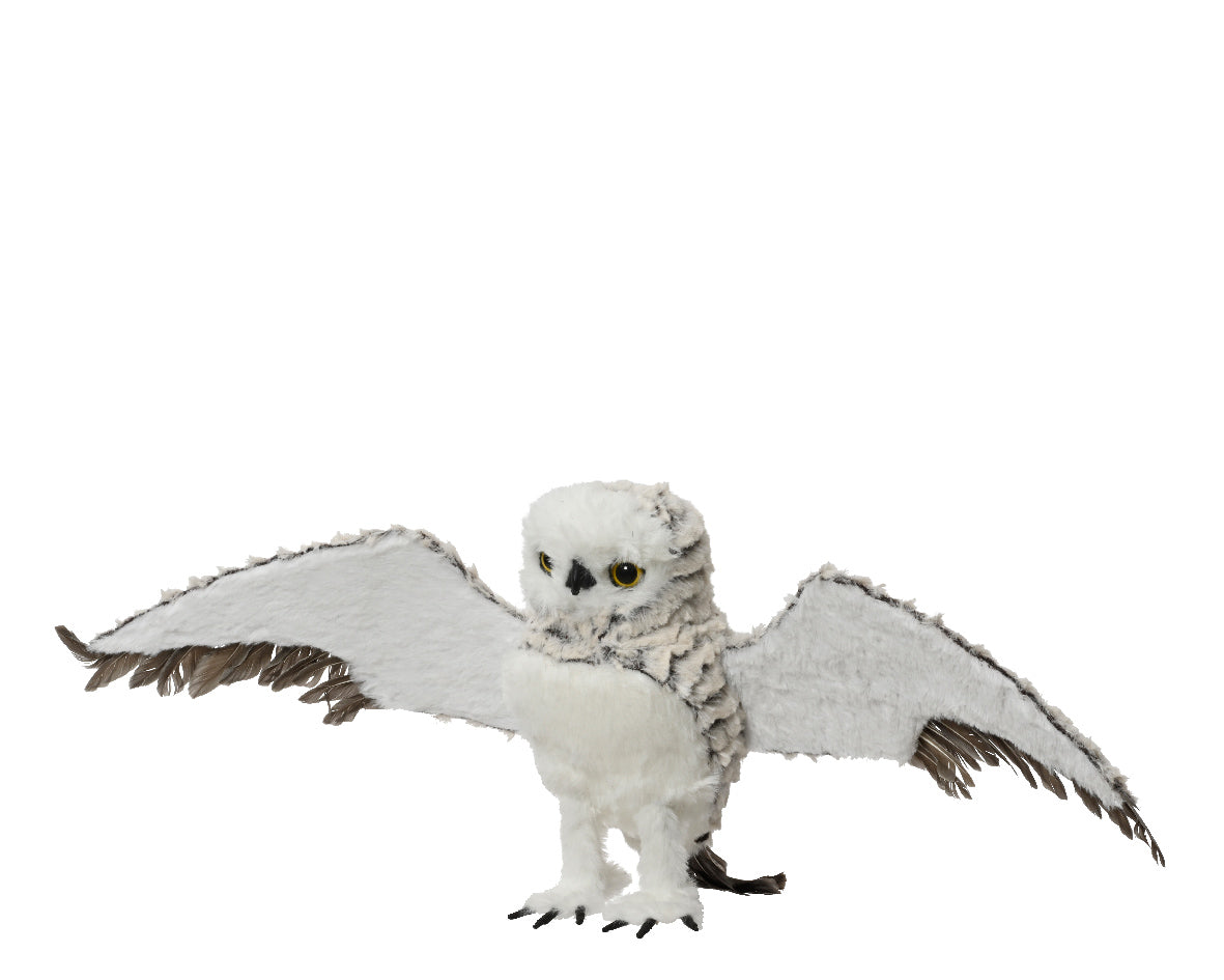 Large Snowy White and Grey Owl Decoration with Artificial Fur Feathers