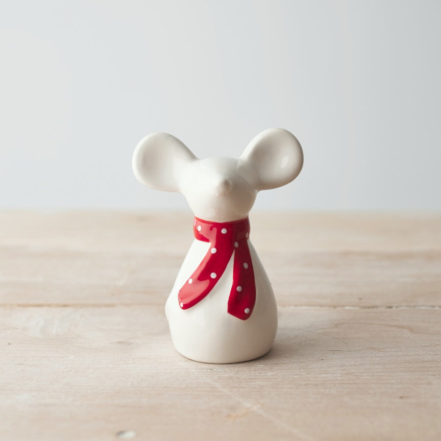 White Ceramic Mouse with Scarf - 9.5cm