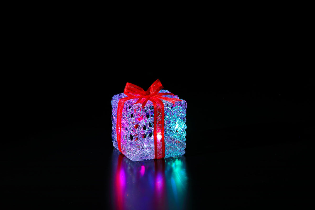 NOMA 10cm Acrylic Present with 5 RBG Colour Changing LED Lights