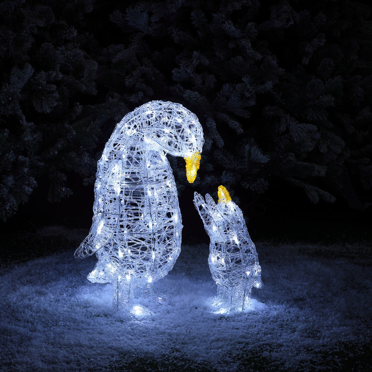 Noma Set of 2 Spun Acrylic Penguins with 80 White LEDs