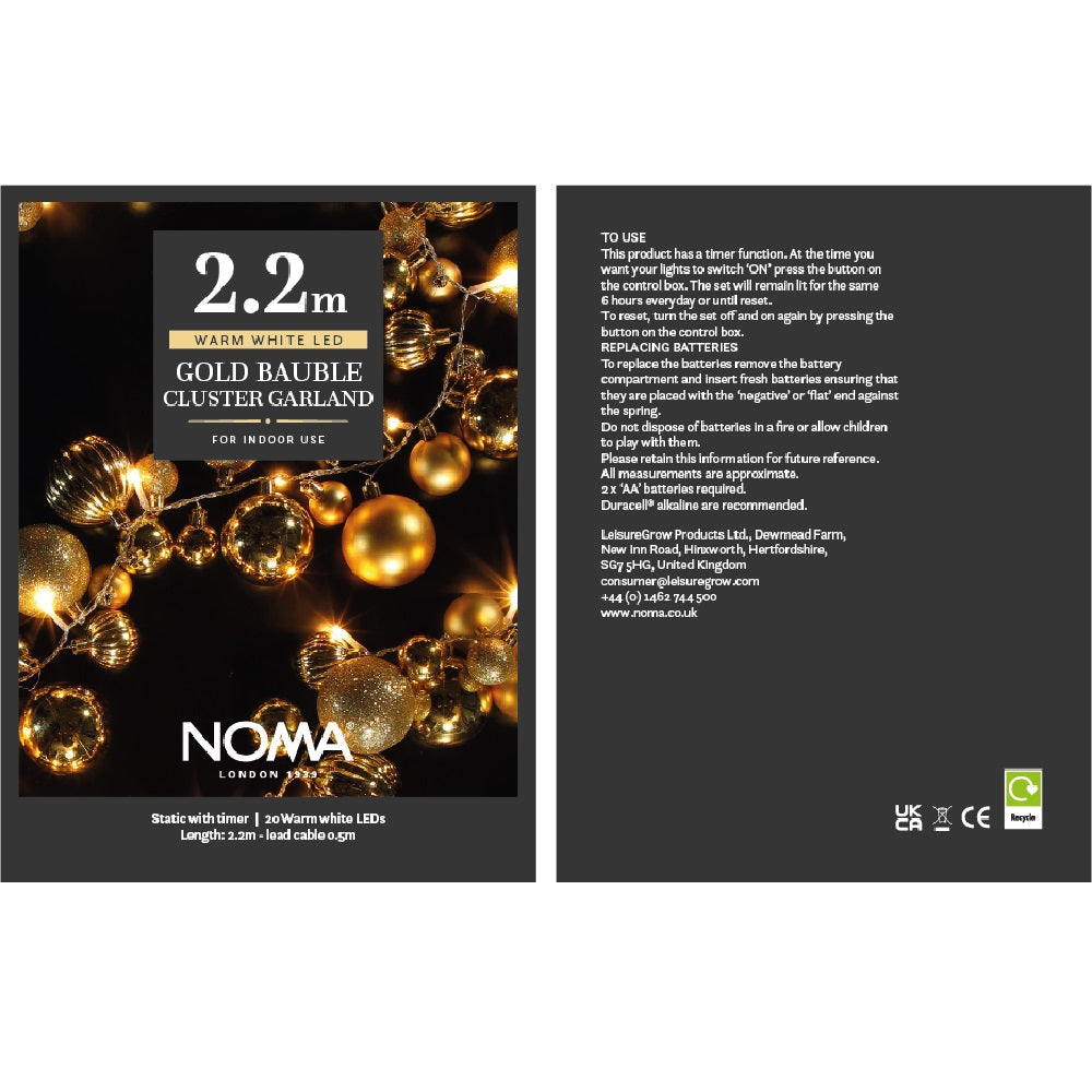 NOMA Gold Bauble Cluster Garland with Warm White LEDs