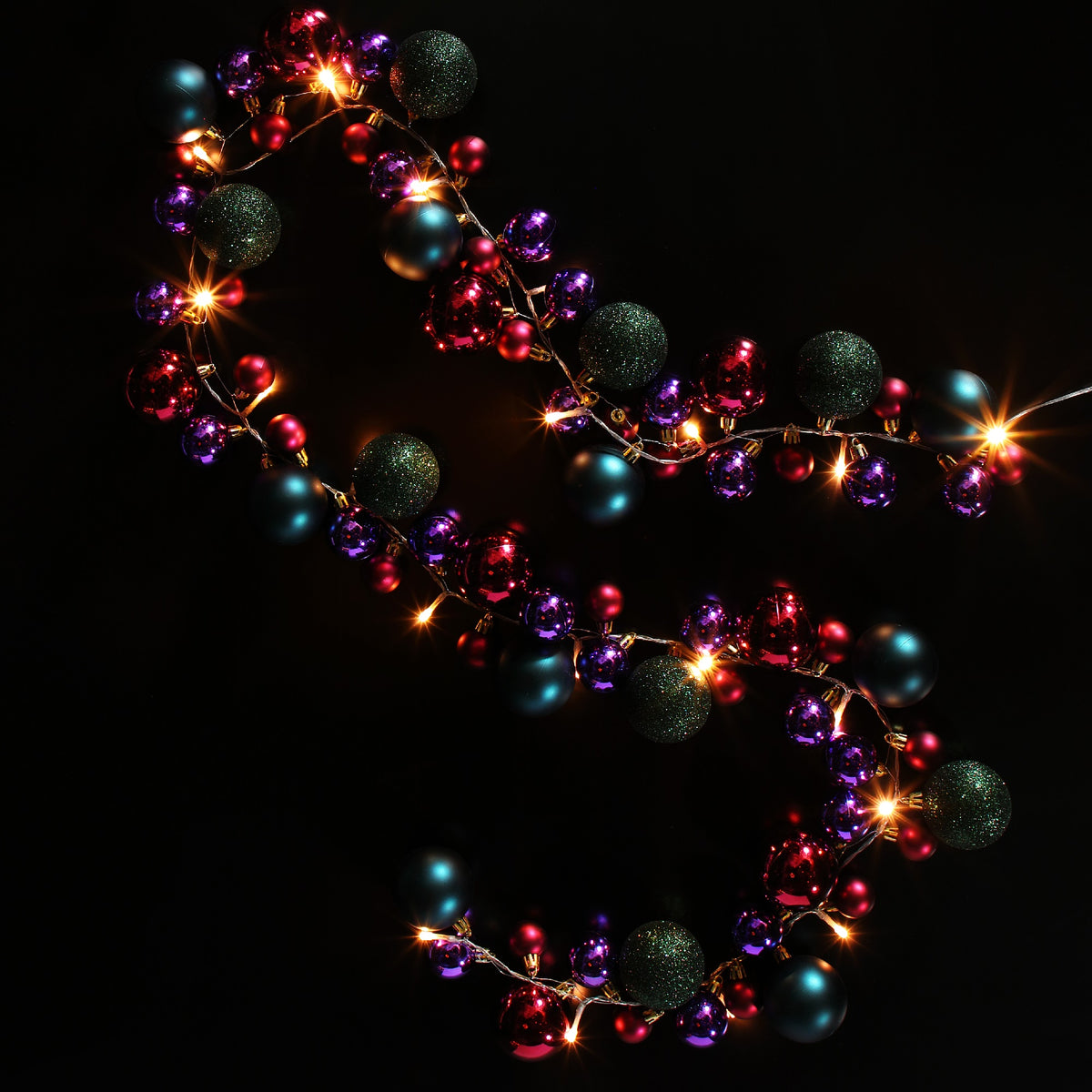 NOMA Traditional Multi Coloured Bauble Cluster Garland with Warm White LEDs