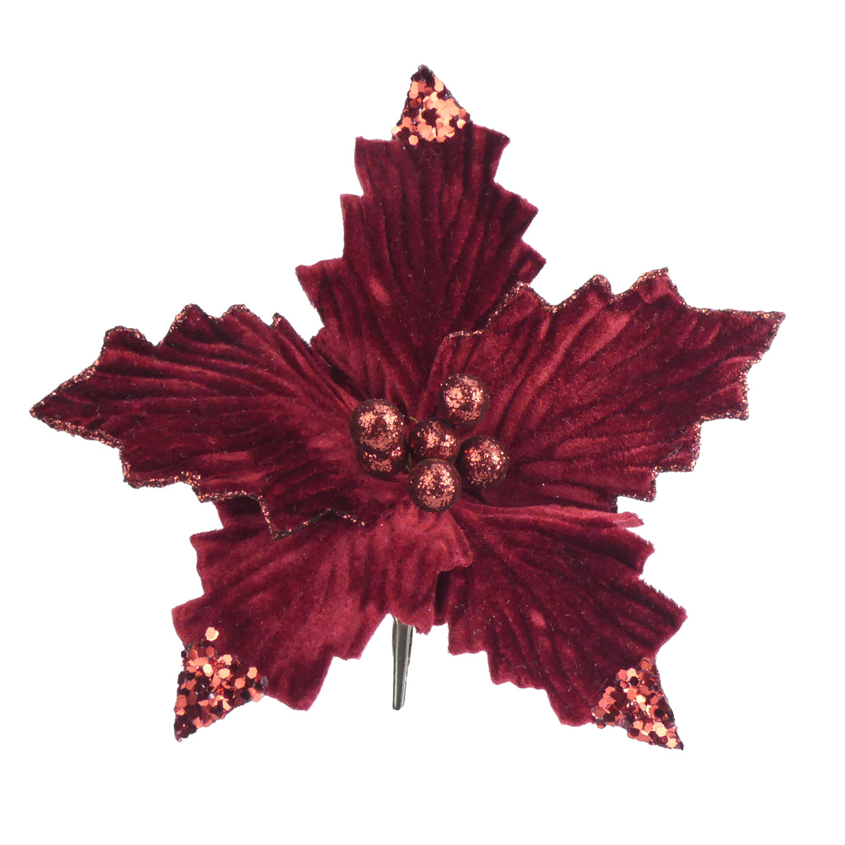 Large Clip on Poinsettia Artificial Flower Dark Red Wine - 25cm