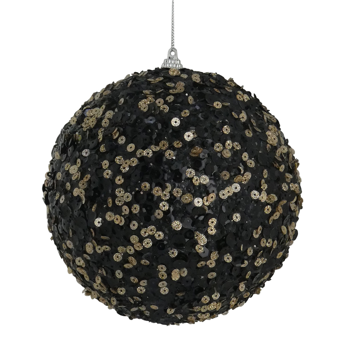 X-Large Black & Gold Sequin Bauble - 15cm