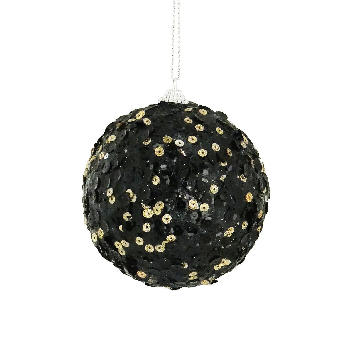 Large Black & Gold Sequin Bauble - 10cm