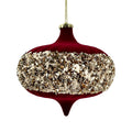 Dark Red Wine & Gold Flocked Onion Glitter Bauble - 15cm