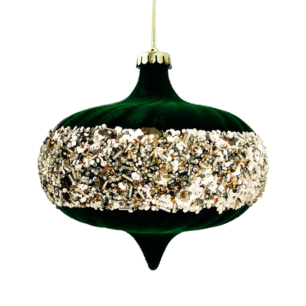 Plain Flocked Dark Green Onion Bauble - 15cm