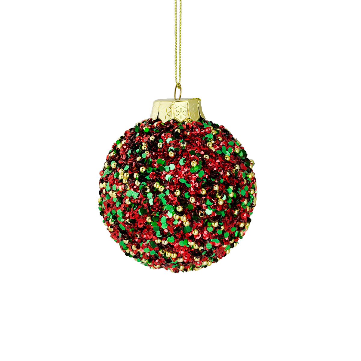 Beaded Glitter Traditional Bauble - 8cm