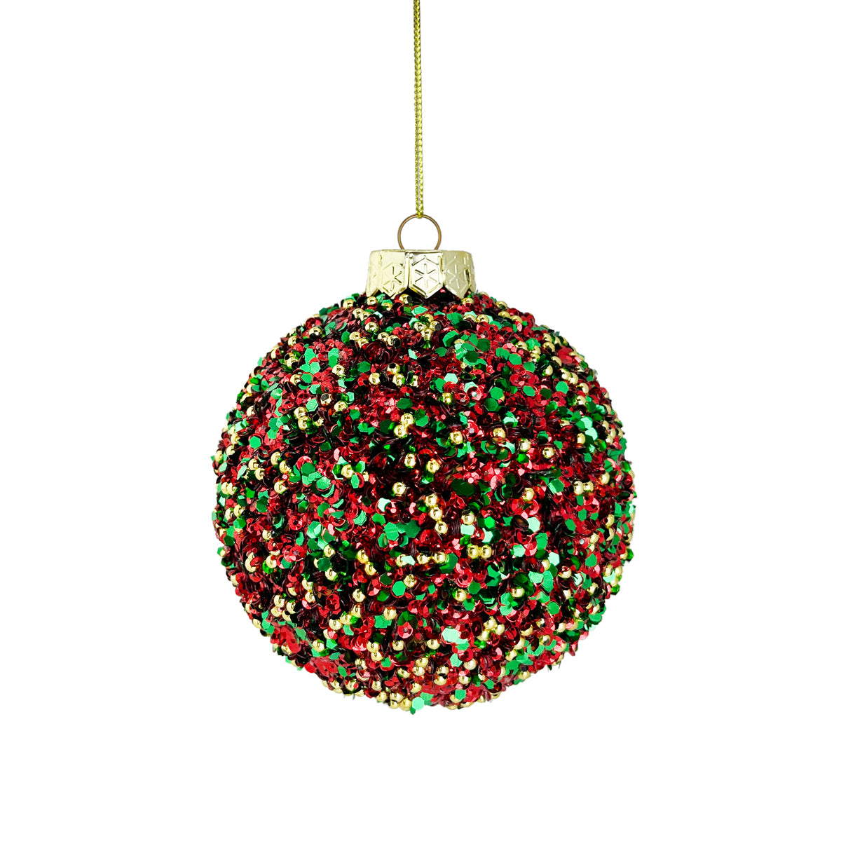 Beaded Glitter Traditional Bauble - 10cm