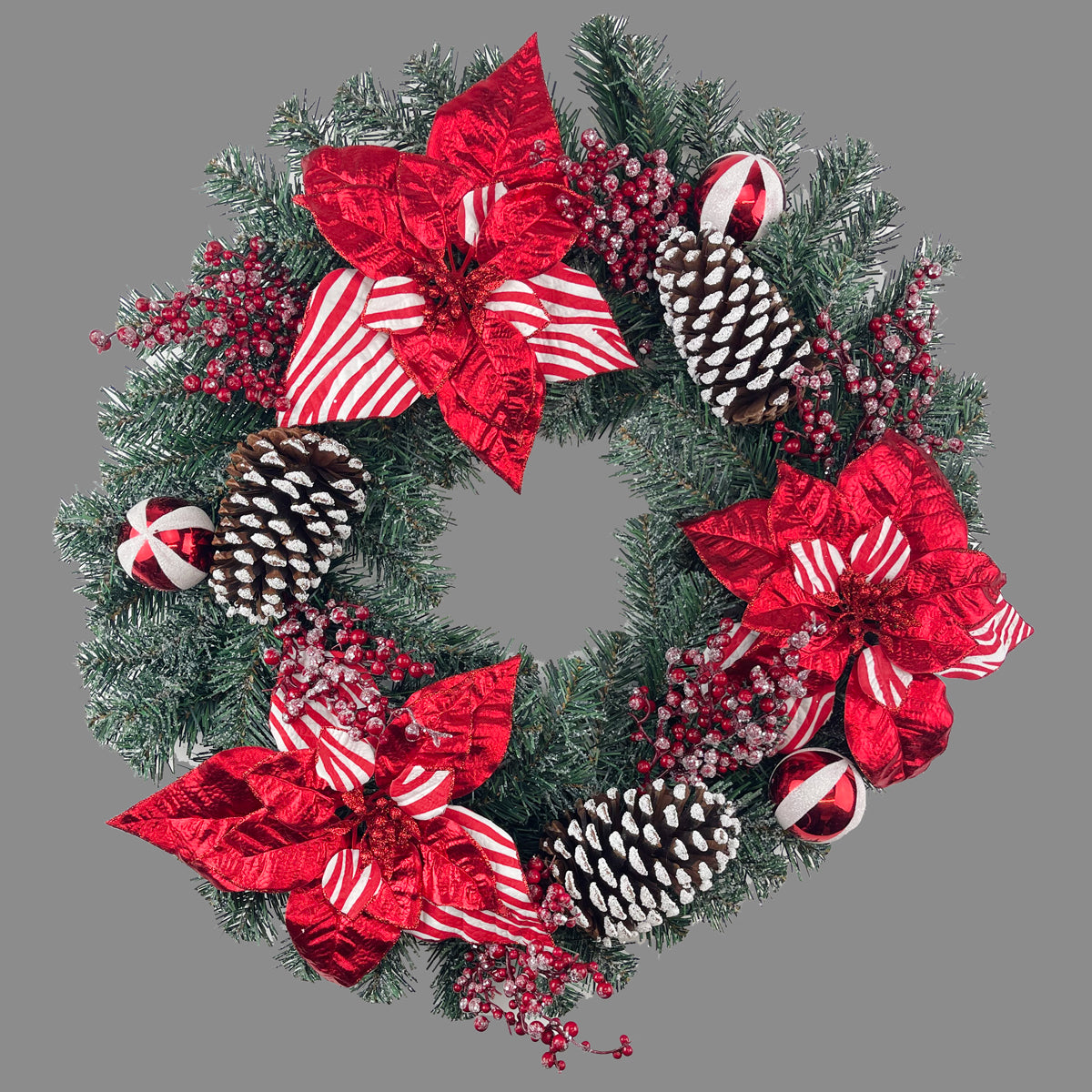 22" Decorated Christmas Candy Cane Poinsettia Wreath