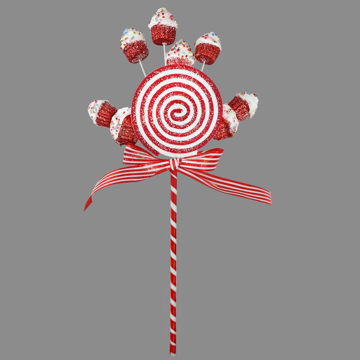 Red & White Candy Cane Lollipop & Cupcake Spray - 46cm