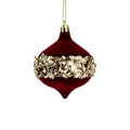 Dark Red Flock Sequin Onion Bauble - 9cm