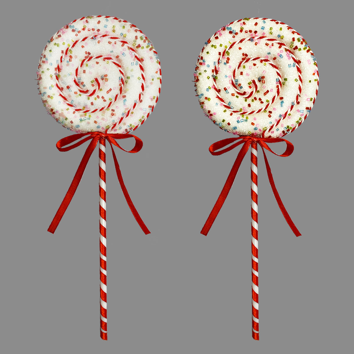 Red & White Candy Cane Lollipop Pick with Sprinkles