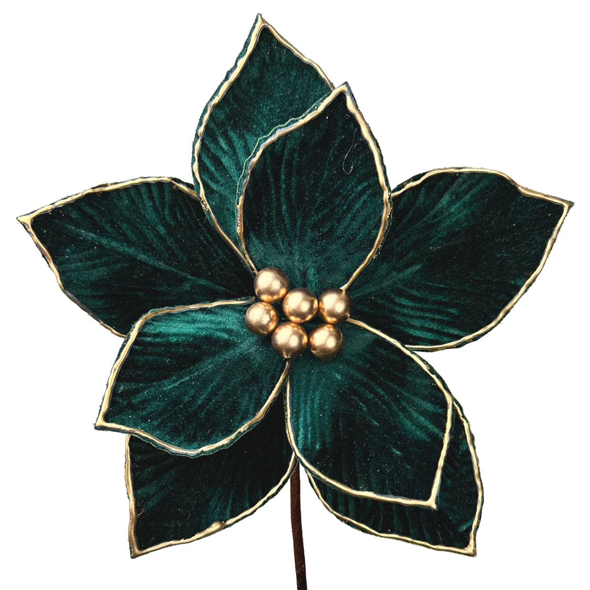 Dark Green Poinsettia on Stem with Gold Edge - 25cm