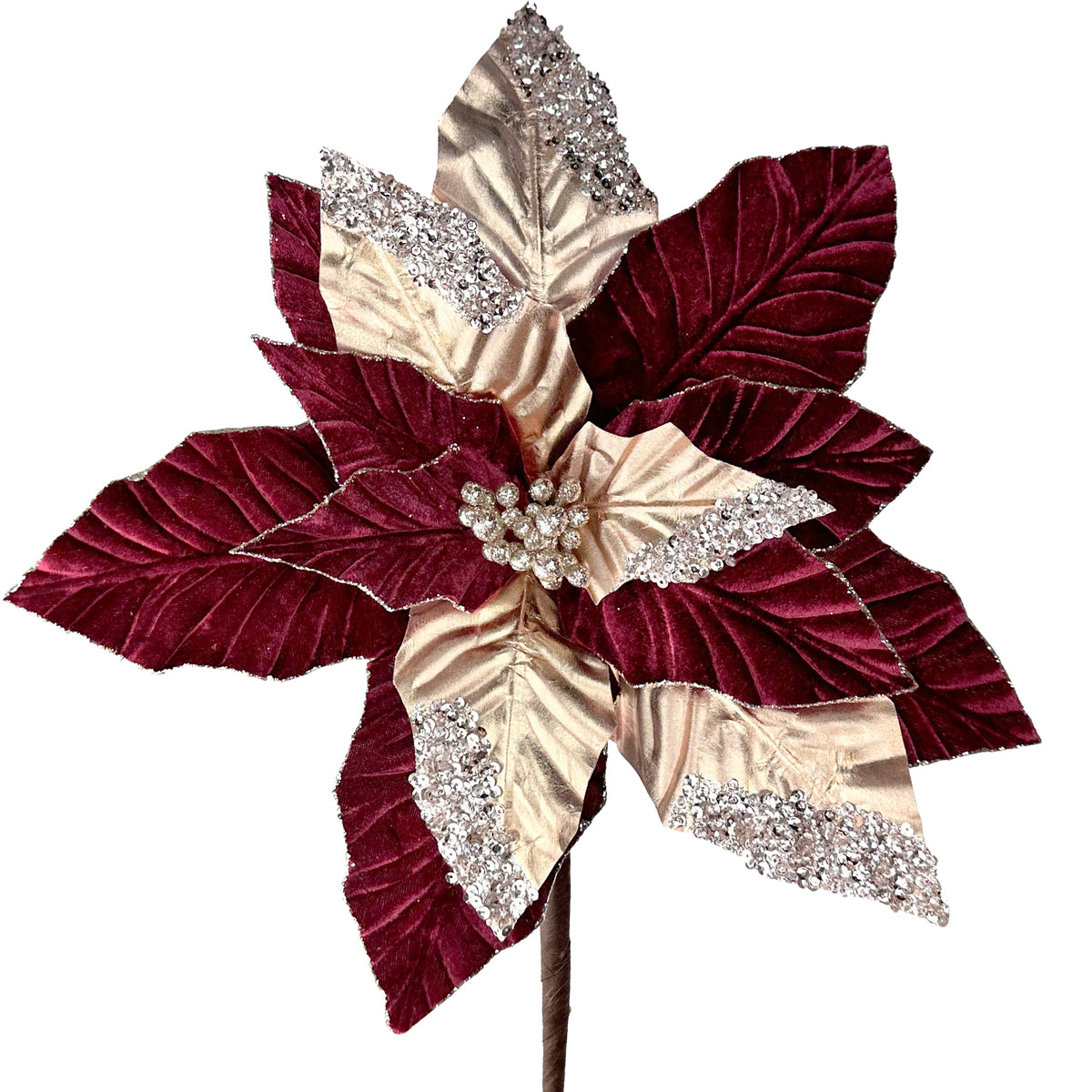 Mega Luxe Red and Gold Poinsettia Pick Christmas Flower - 40cm
