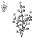 Silver & White Ball Berry Pick - 36cm