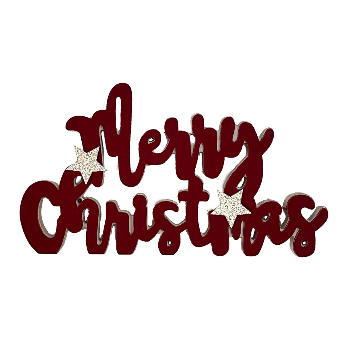 Wooden Dark Red Burgundy Merry Christmas Standing Sign - 27x15cm