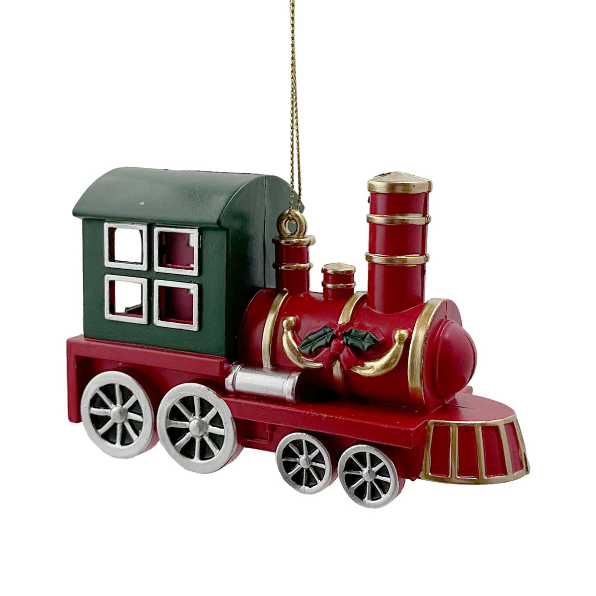 Traditional Gold & Red Steam Train Bauble 12cm