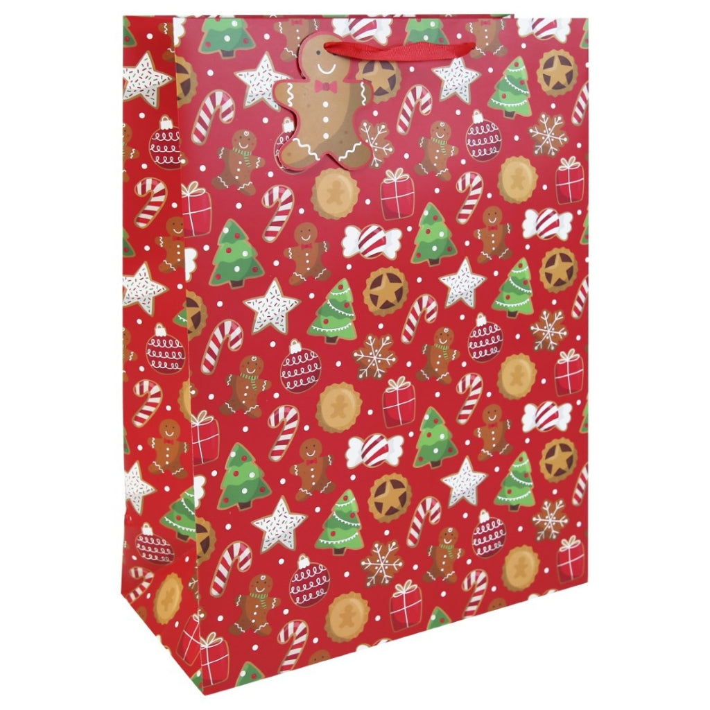 Christmas Gingerbread Pattern with Candy Canes Large Gift Bag