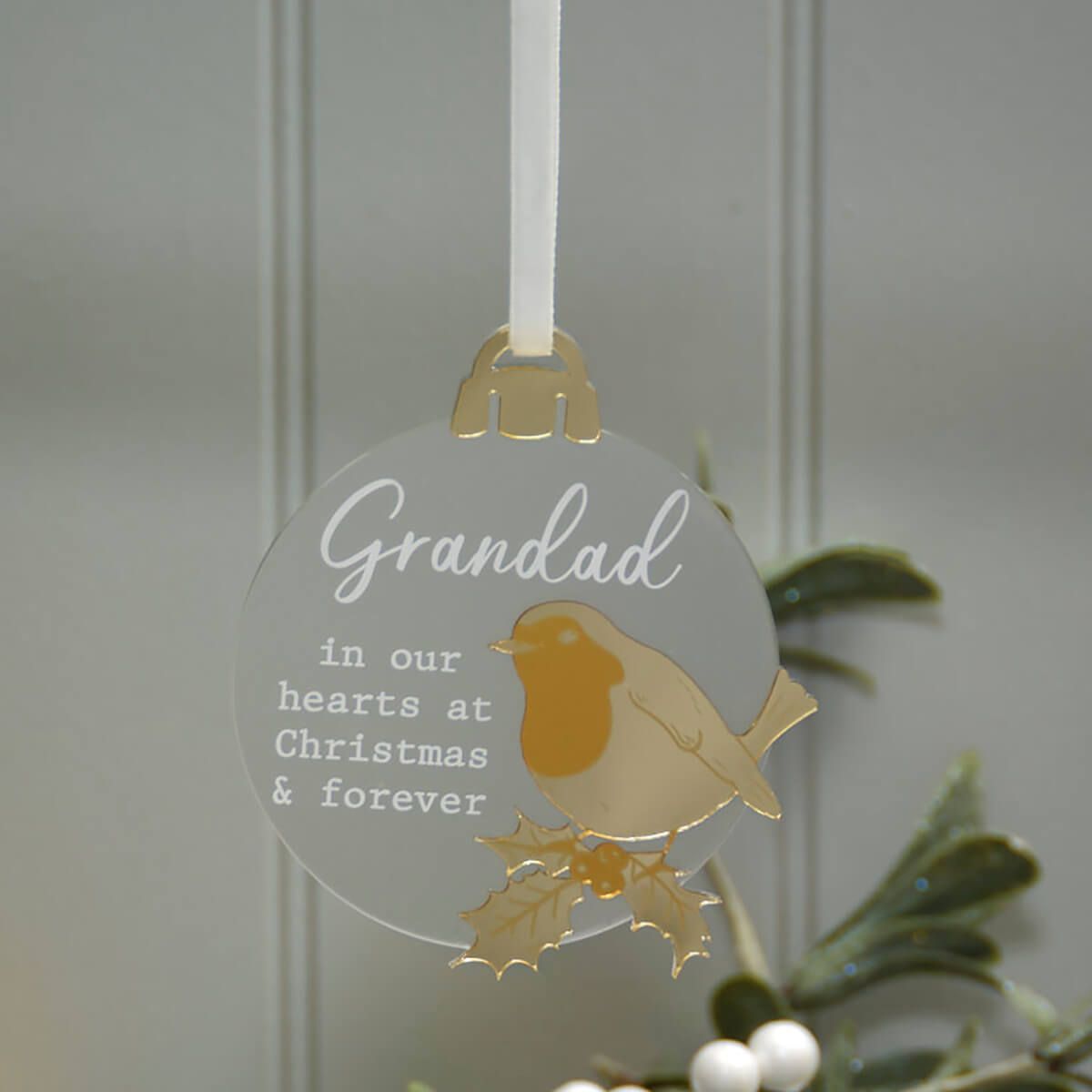 With Love At Christmas Acrylic Bauble Grandad Hanger With Gold Detail