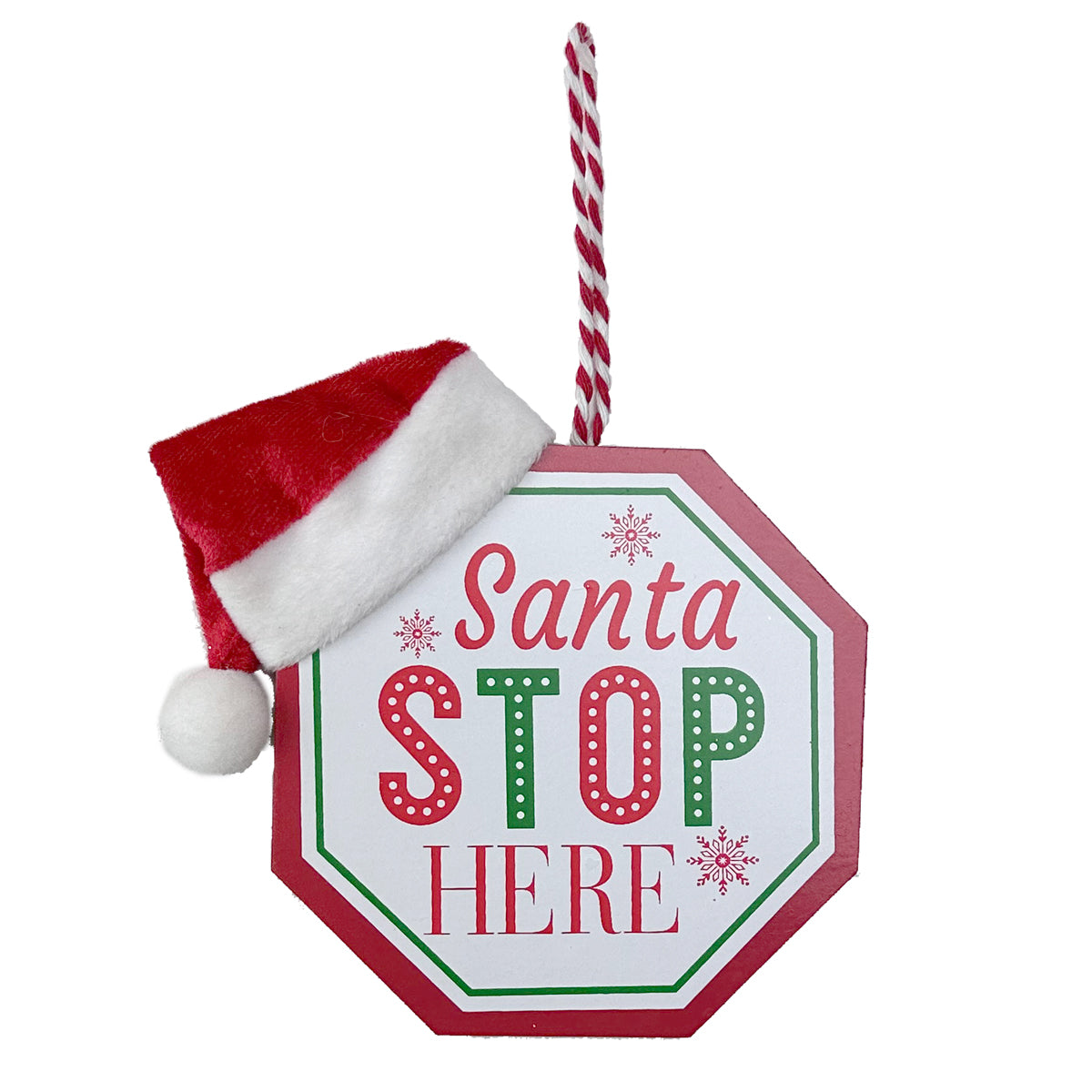 Santa Stop Here Hanging Sign with Santa Hat - 10.5cm