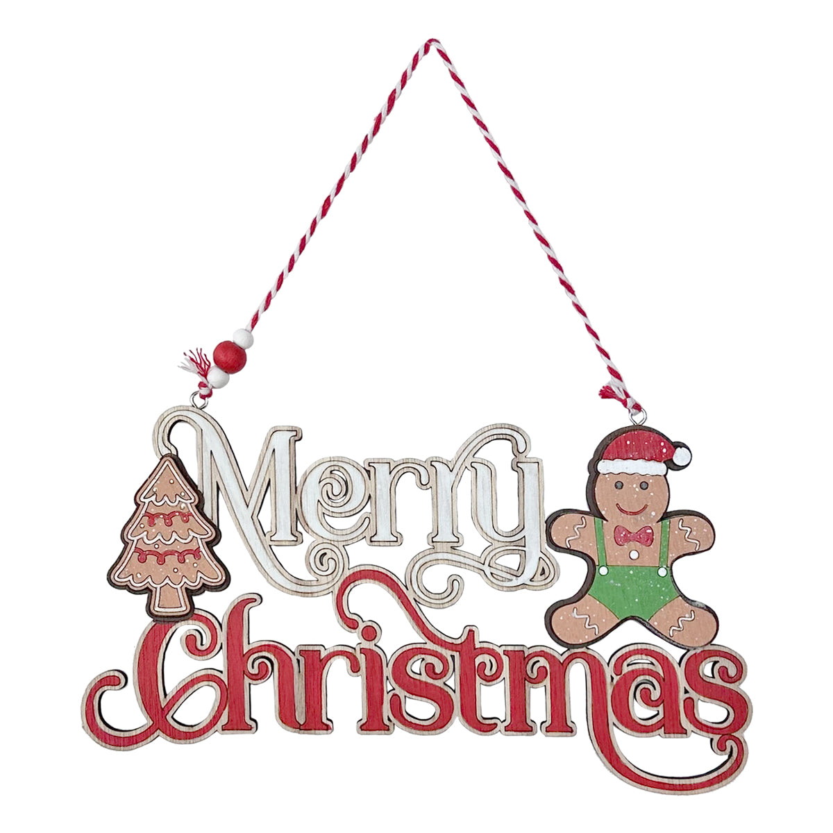 Wooden Gingerbread Merry Christmas Hanging Sign - 24.5cm
