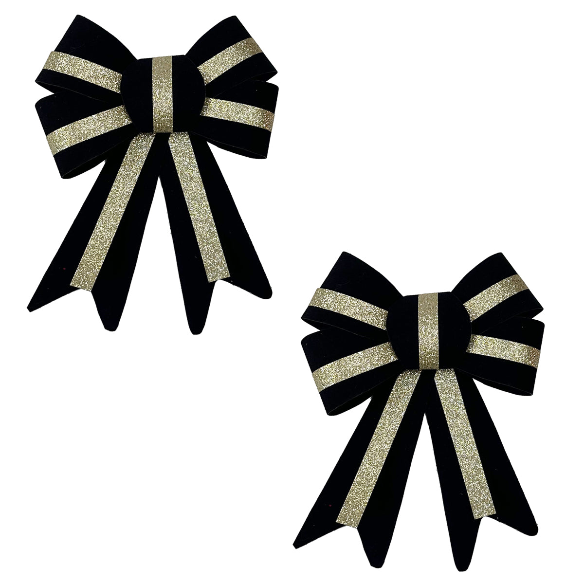 Black & Gold Velour Bows Set of 2 - 17cm