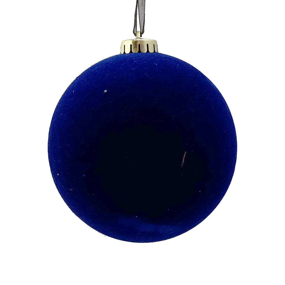 Navy Blue Plain Flocked Bauble - 12cm