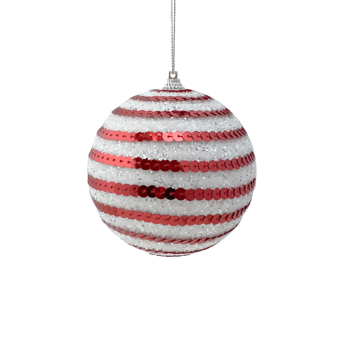 10cm Red & White Sequin Candy Cane Bauble