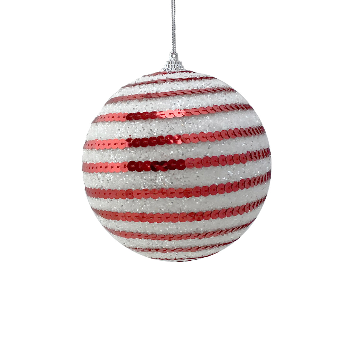 Large 12cm Red & White Sequin Candy Cane Bauble