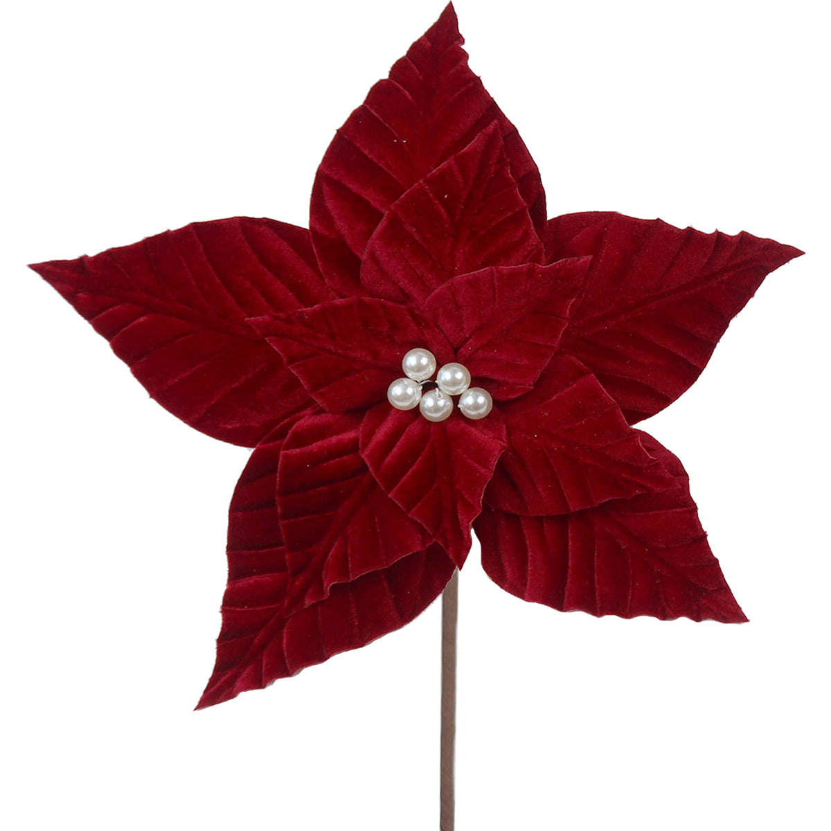 Dark Red Pearl Velvet Poinsettia Flower - 30cm