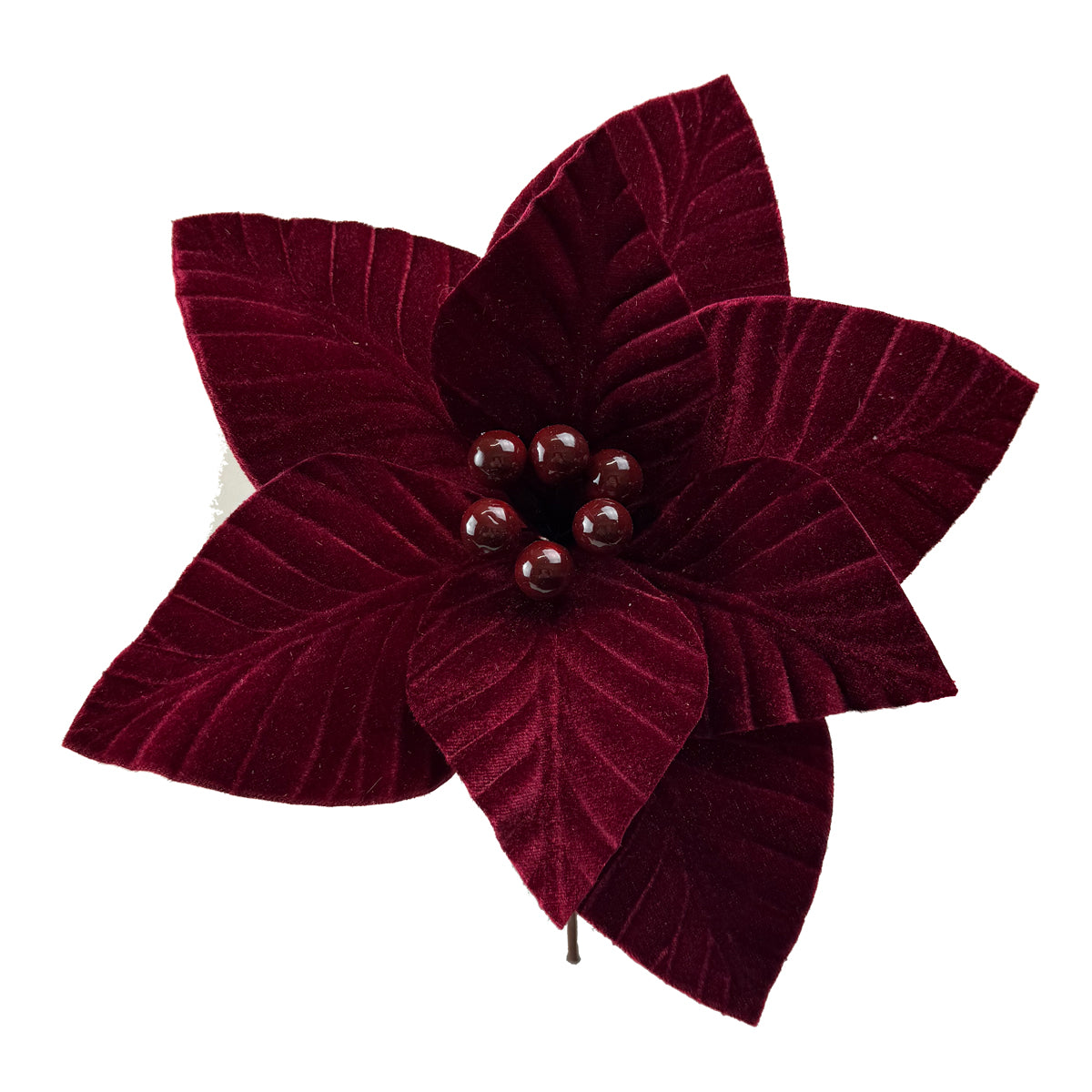 Dark Red Pearl Centred Poinsettia Flower - 28cm