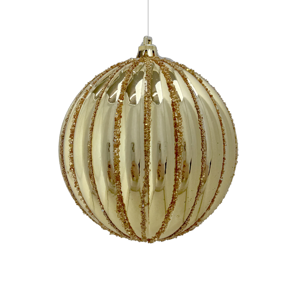 Glitter Stripe Pumpkin Bauble Gold - 10cm