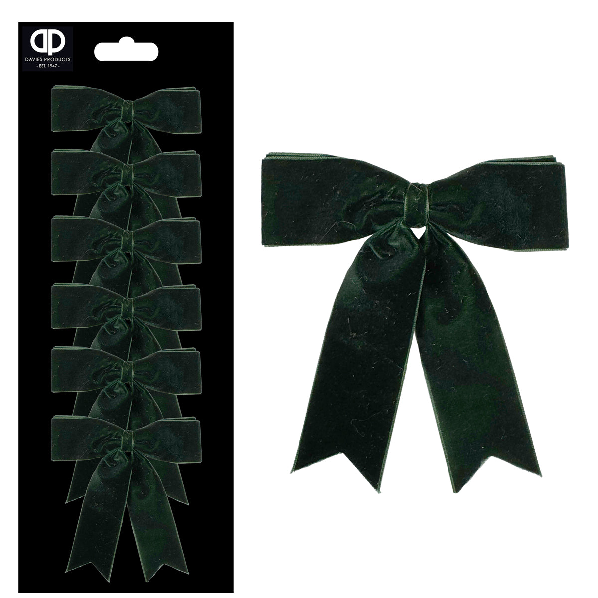 Pack of 6 Velvet Double Layer Bows Dark Green - 15cm