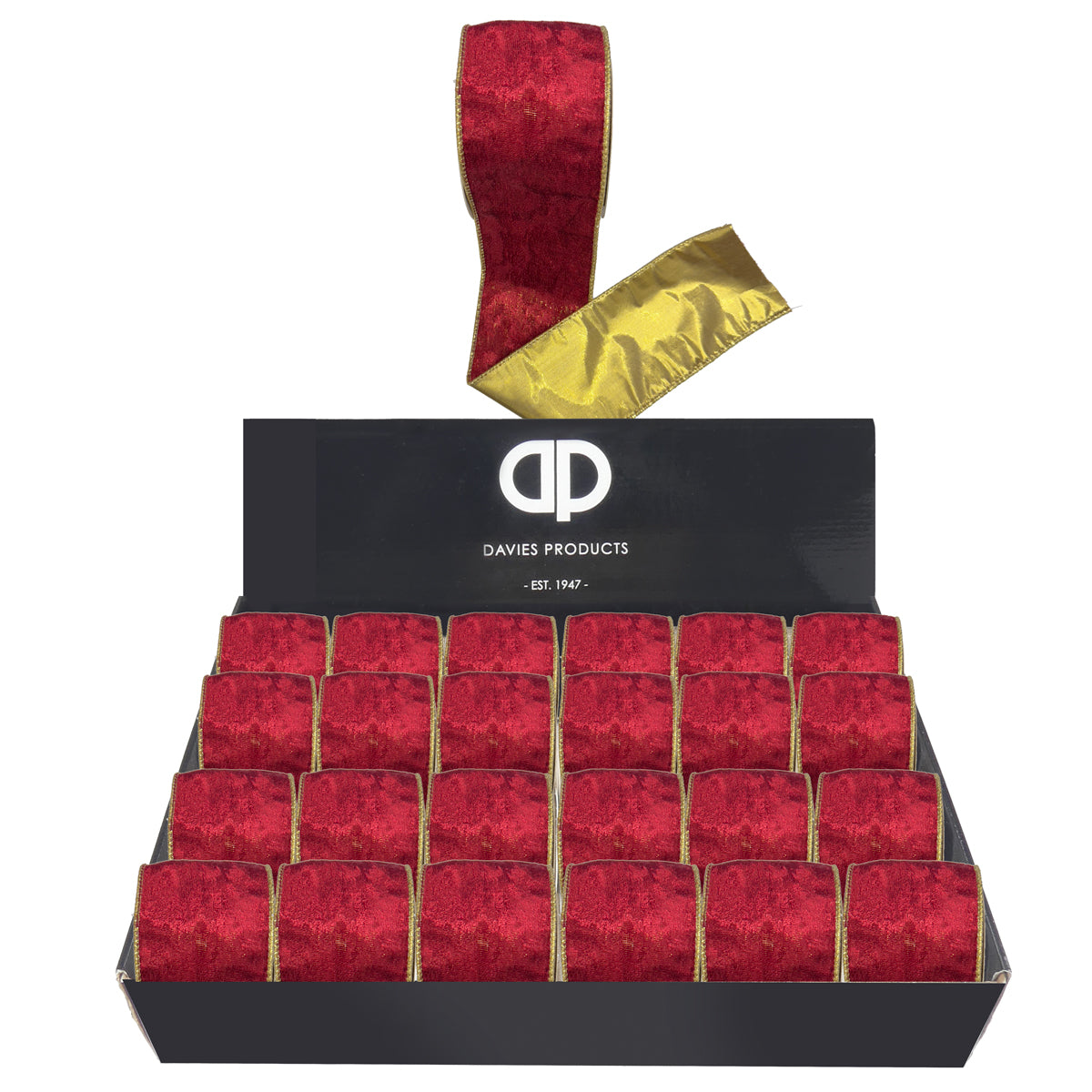 Dark Red & Gold Velvet Wired Ribbon - 6.7cm x 2.7m