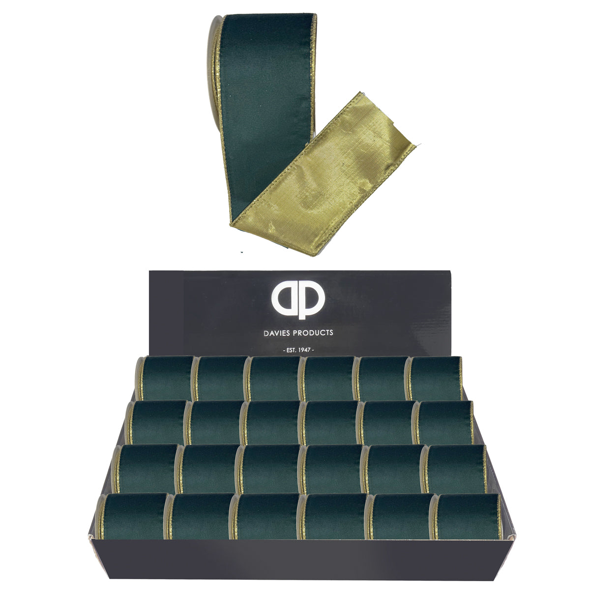 Dark Green & Gold Velvet Ribbon - 6.7cm x 2.7m
