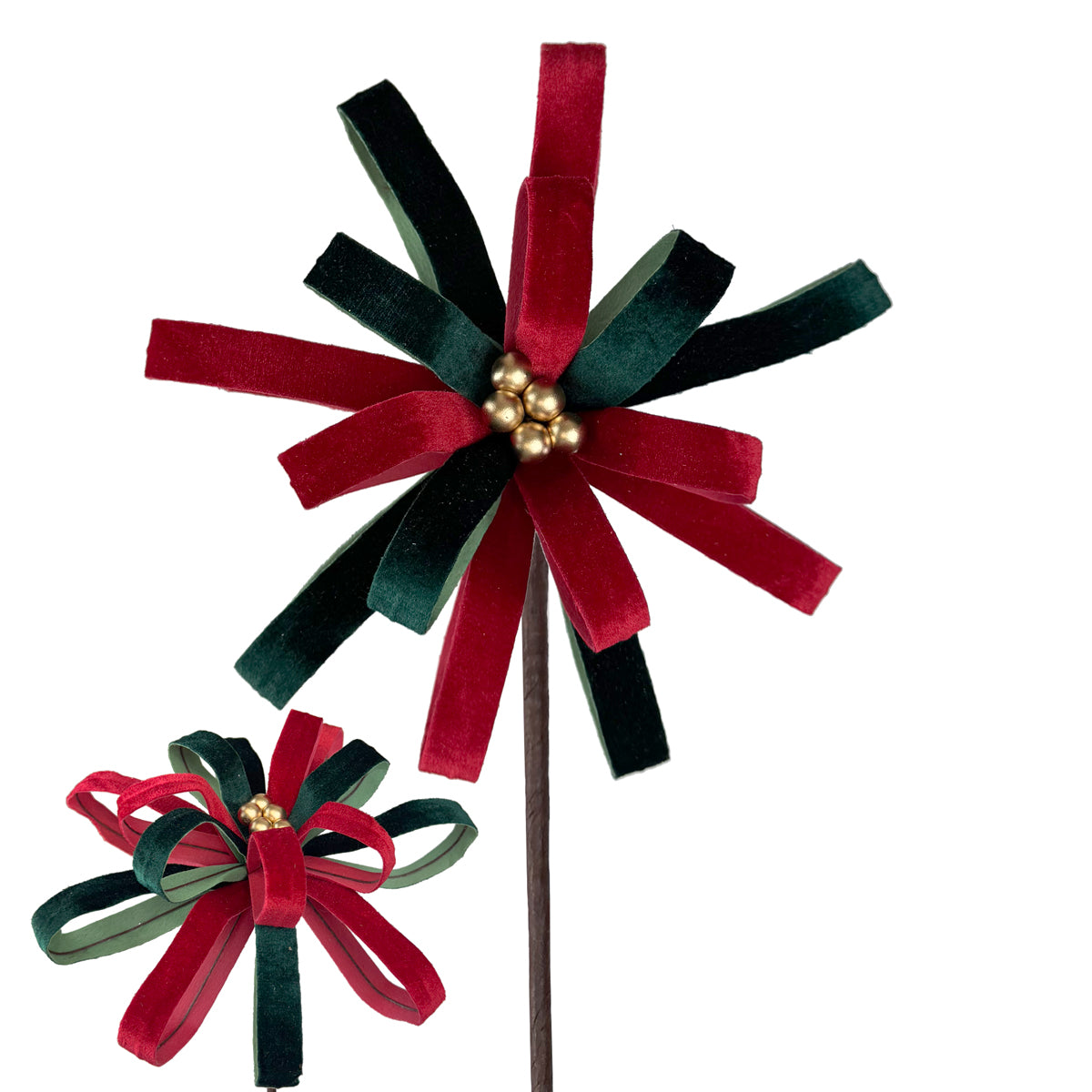 Red & Green Velvet Ribbon Flower Burst Bow - 23cm