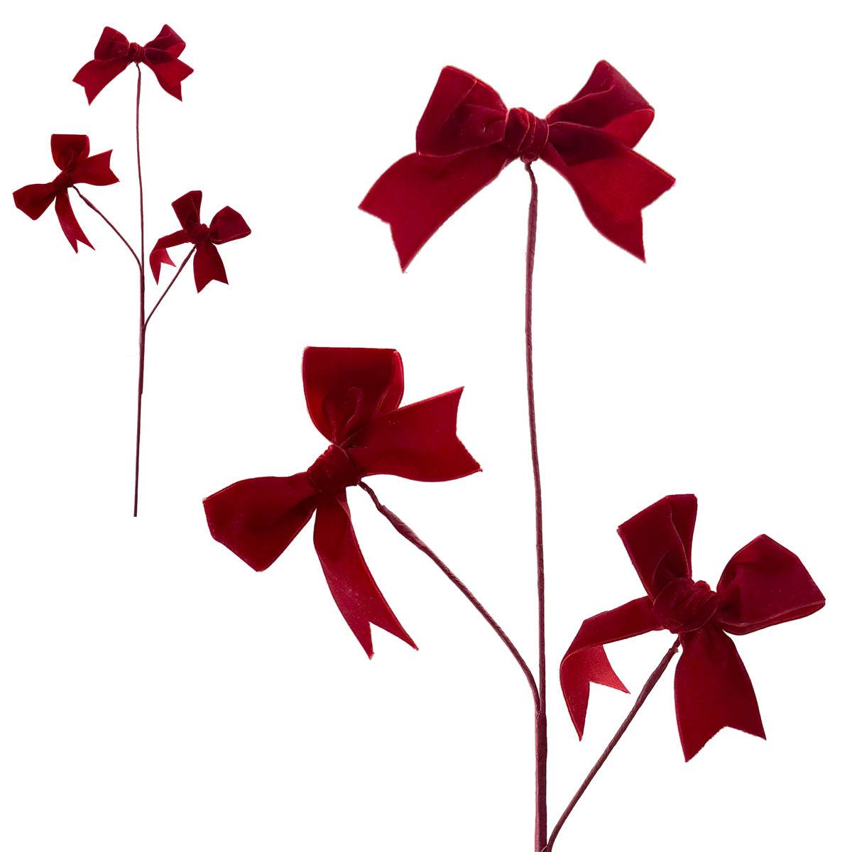 Triple Red Velvet Bow Stem - 60cm