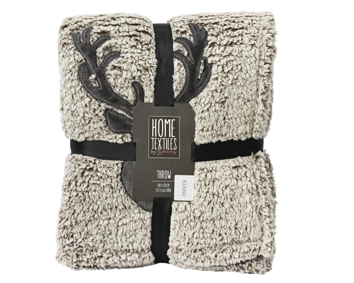 Christmas Embroidered Reindeer Blanket Throw - 170 x 130cm