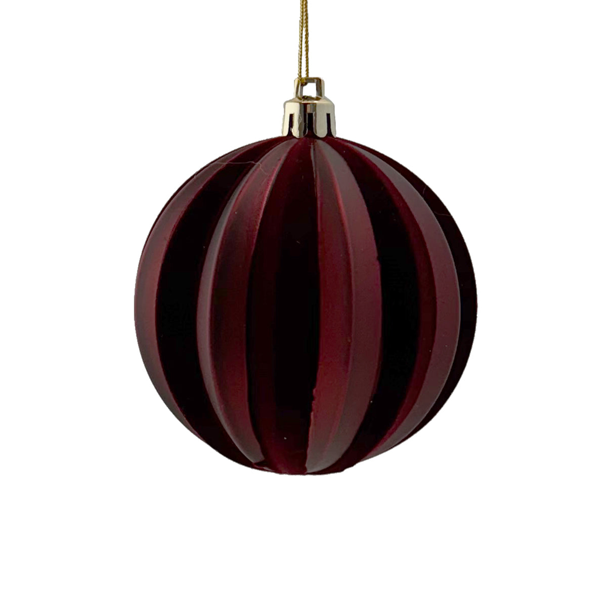 Dark Red Burgundy Matt with Flocked Stripes Bauble - 8cm