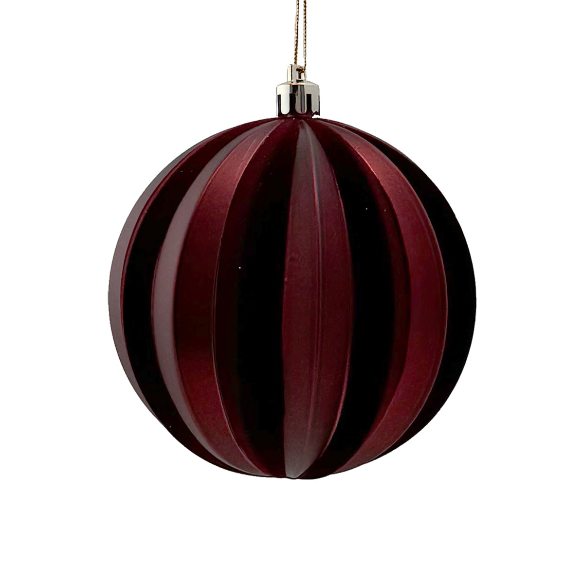 Large Dark Red Burgundy Matt with Flocked Stripes Bauble - 10cm
