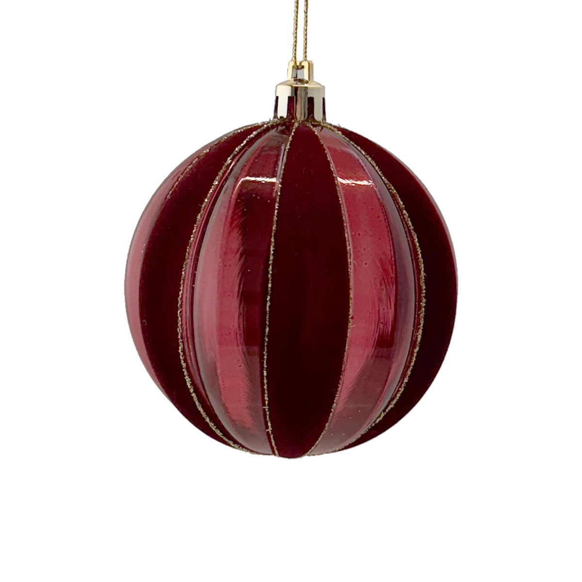 Dark Red Burgundy Flocked Striped Bauble - 8cm