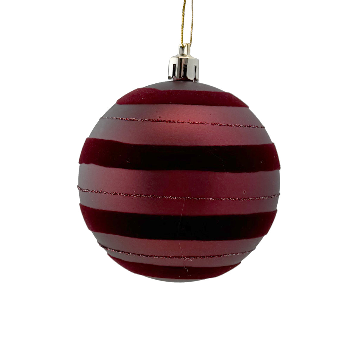 Dark Red Burgundy Matt with Flocked Striped Bauble - 8cm