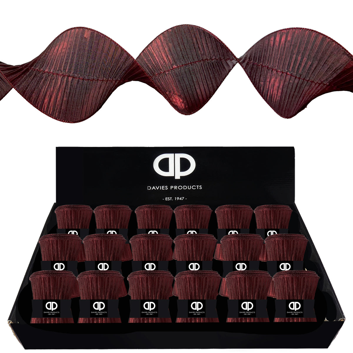 Burgundy Dark Red Metallic Ruffle Ribbon - 10cm