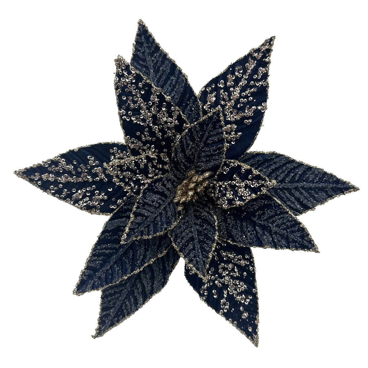 Navy Blue Frosty Velvet Flower - 30cm