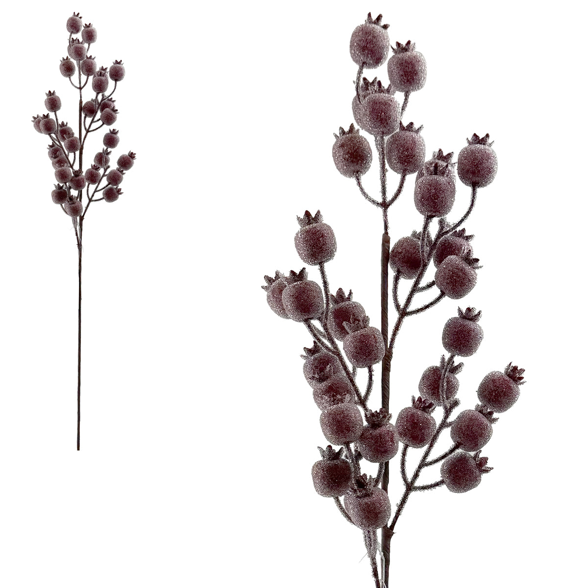 Dark Red Burgundy Iced Rosehips Stem - 57cm
