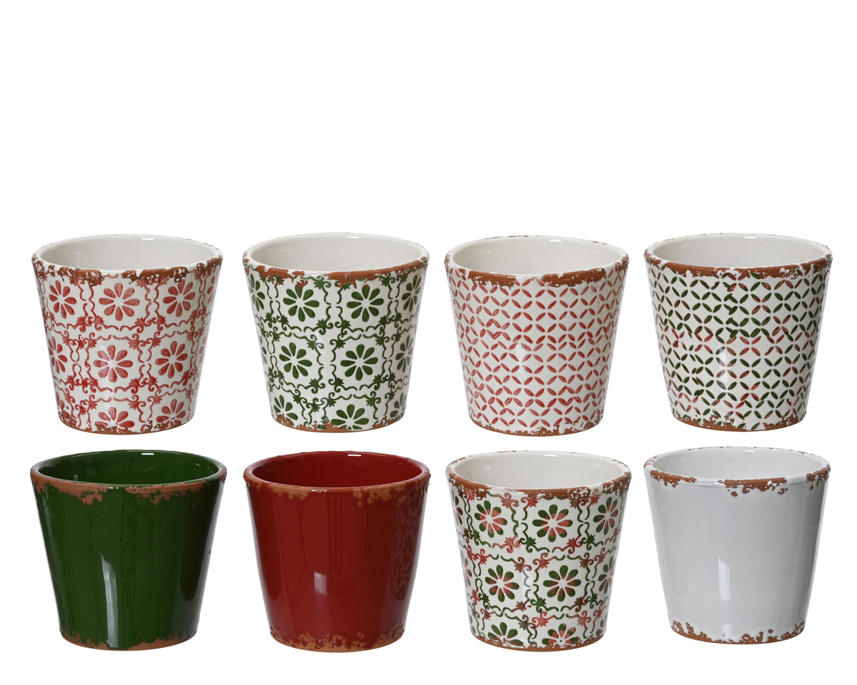 Terracotta Christmas Pattern Plant Pot 14cm