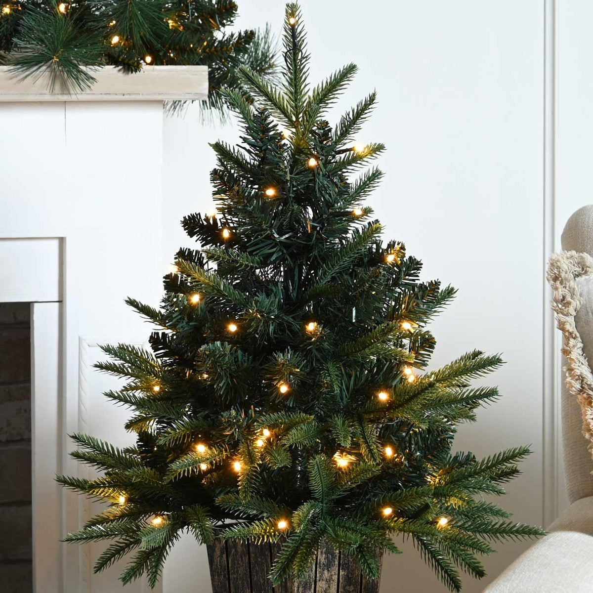 Festive 90cm Firefly Potted Christmas Tree with Warm White Battery Operated Lights